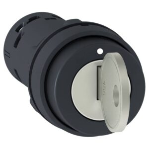 Monolithic key switch selector, Harmony XB7, plastic, black, 22mm, key 455, 3 positions, stay put, 2NO
